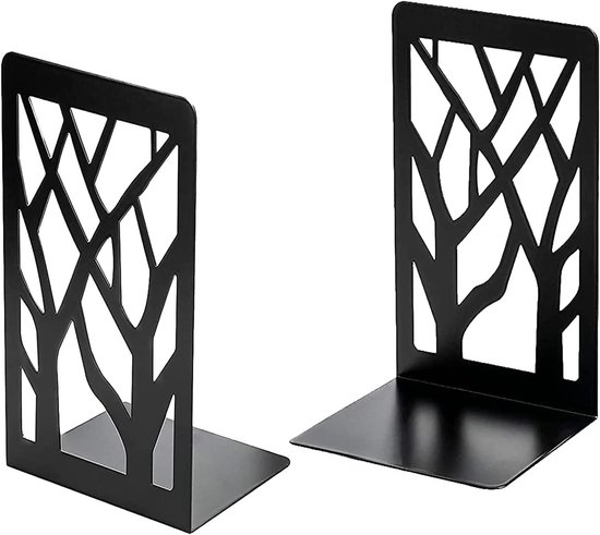 Boekensteunen voor Zware Boeken, Decoratieve Boekensteunen voor Thuis en Kantoor, Stabiele Metalen Boekenhouders in Zwart (2 Pairs)