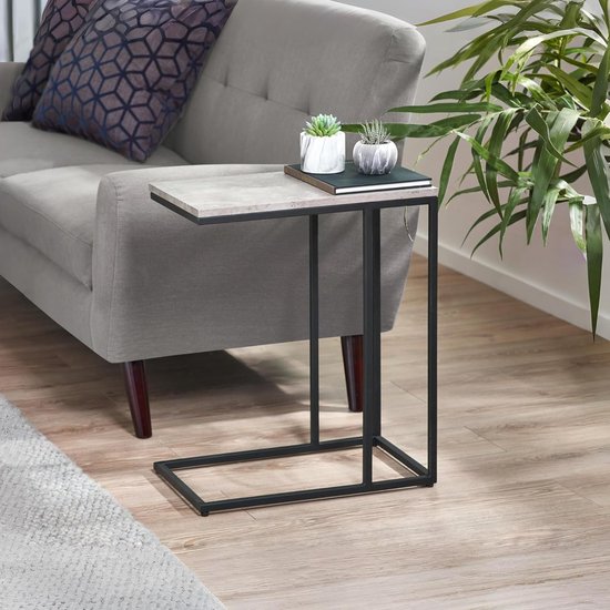 Borreltafel - Bijzettafel - Woonkamer - Betoneffect - 60 cm hoog - Zwart