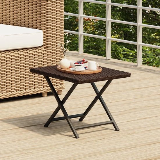 Bruin, 45 x 35 x 32 cm, van polyrotan met stalen frame, inklapbare tuintafel voor balkon en terras
