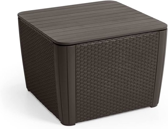 By Keter Luzon Plus-tuintafel, plat wikkel, grafiet, afneembaar deksel, met opbergruimte, kunststof, platte rotanlook, weerbestendig