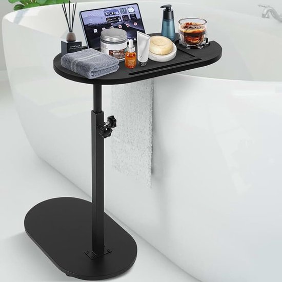 C-vorm Bijzettafel, in hoogte verstelbaar, hout, nachtkastje, sofa, badkamer, badkuip, 360 graden draaibaar