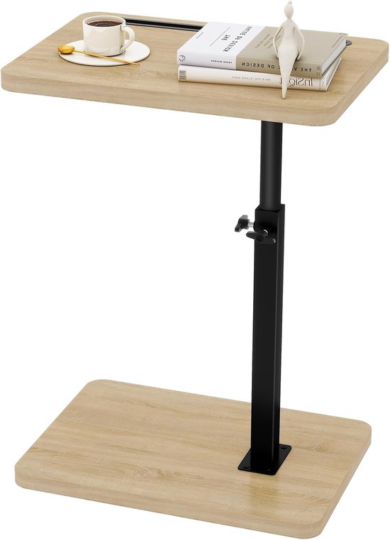 C-vormige bijzettafel, 360° draaibare in hoogte verstelbare eindtafel voor kleine ruimtes, met sleuf voor telefoon en tablet, moderne kleine koffietafel voor bank/bed, Natuurlijke TVT003R