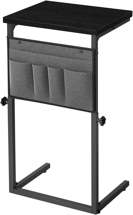 C-vormige bijzettafel, in hoogte verstelbaar 50-75 cm, salontafel met 5 vakken van Oxfordstof, voor woonkamer, slaapkamer, badkamer en recreatieruimte, zwart EBB77SF01