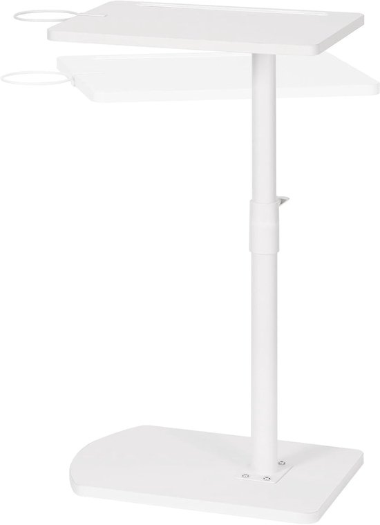 C-vormige bijzettafel, in hoogte verstelbaar van 45,5-78 cm, 360° draaibare salontafel met bekerhouder en gleuf, schuift onder bank of bed, wit EWW34SF01
