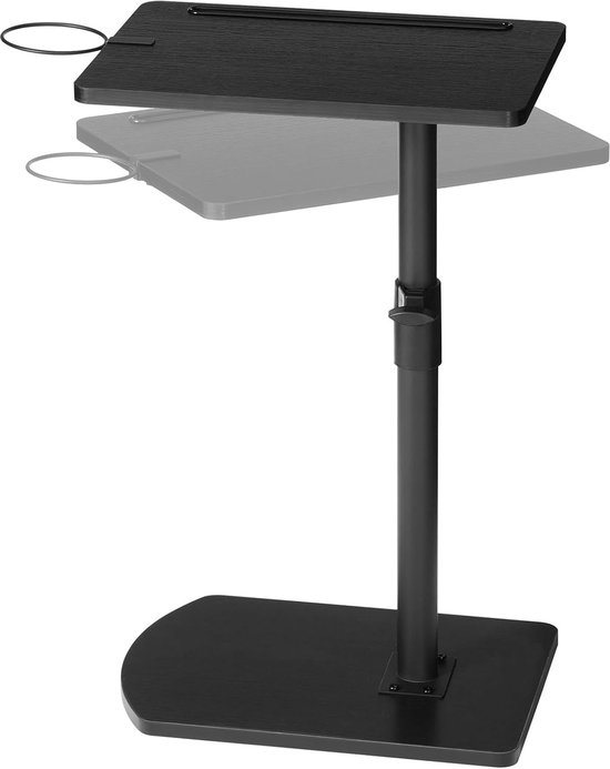 C-vormige bijzettafel, in hoogte verstelbaar van 45,5-78 cm, 360° draaibare salontafel met bekerhouder en gleuf, schuift onder bank of bed, zwart EBB34SF01