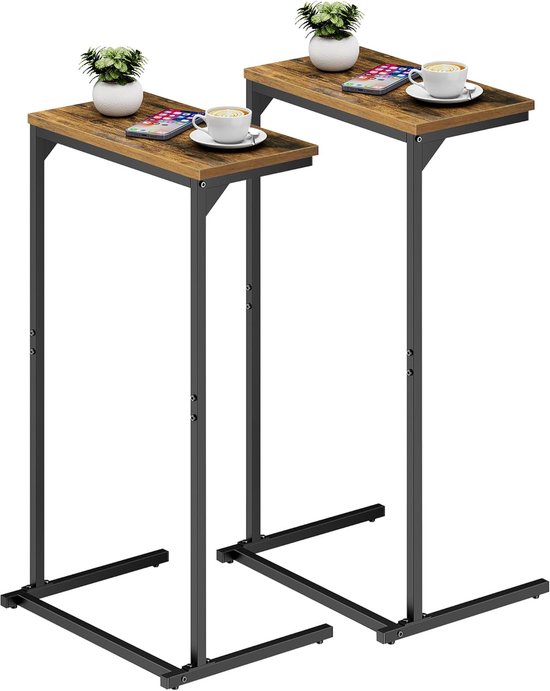 C-vormige bijzettafel, kleine bijzettafel, set van 2, 72,9 cm hoog, salontafel, banktafel, woonkamer, slaapkamer, bruin V1TB01BB0712EU