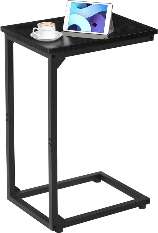 C-vormige bijzettafel, kleine ruimte, woonkamer EHET02CBK-1 | Sofa bijzettafel voor kleine ruimtes, salontafel, bijzettafel met metalen frame voor woonkamer, slaapkamer, zwart UHET02CBK-1