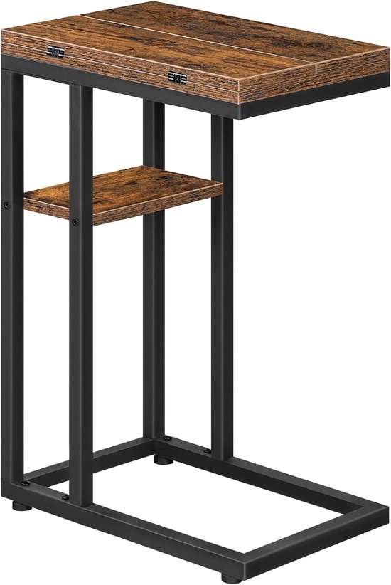 C-vormige bijzettafel, opvouwbare banktafel, kleine tafel nachtkastjes, laptoptafel voor bank, opvouwbare bijzettafel, kleine salontafels voor woonkamer, slaapkamer, rustiek bruin en zwart