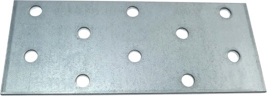 - C58298 - Set van 10 geperforeerde montageplaten 40x100x2mm met 10 gaten - van verzinkt staal Z275 - bevestiging van metaal hout - kleur zilver