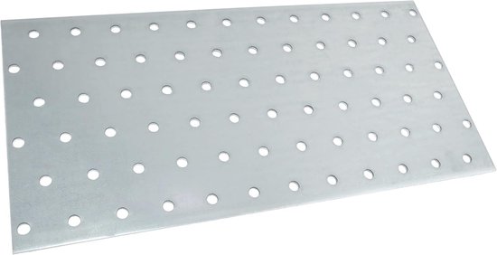 - C58310 - set met 2 platen montage geperforeerd 120x240x2mm met 72 gaten - van verzinkt staal Z275 - bevestiging van metaal hout - kleur zilver
