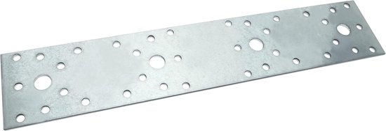 - C58355 - set met 2 platen montage geperforeerd 55 x 280 x 2,5 mm - 4 gaten x Ø11 mm en 36 gaten x Ø5 mm - van verzinkt staal Z275 - kleur zilver