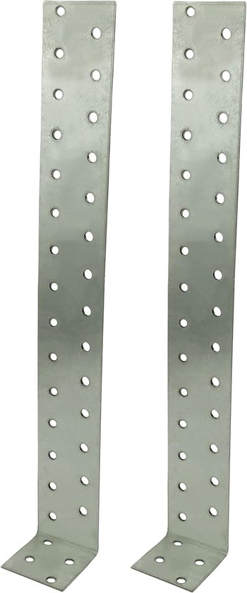 - C58838 - set met 2 houders verankering voor houten frame 300x40x40x2mm - met 33 ronde gaten - van verzinkt staal Z275 - kleur zilver