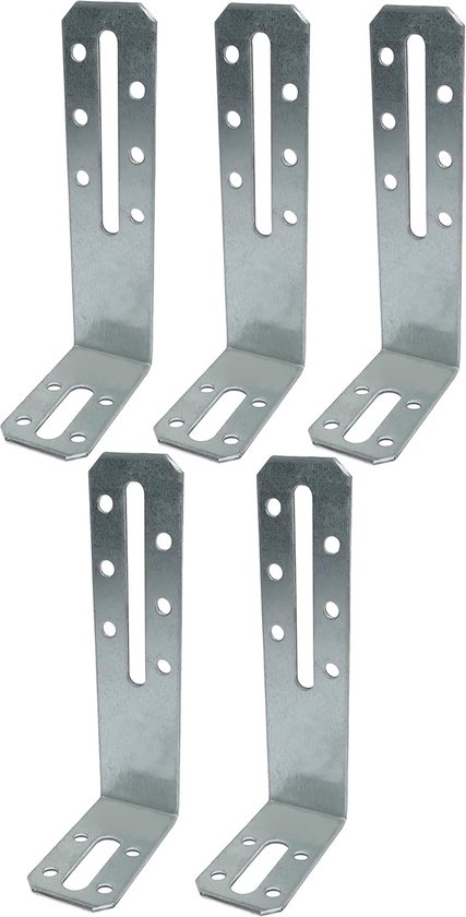 - C58919 - Set van 5 verstelbare montagebeugels 120x55x30x2 mm met afgeschuinde hoeken - montagegaten 10+2 - voor gipsplaatwanden werkblad - van verzinkt staal Z275