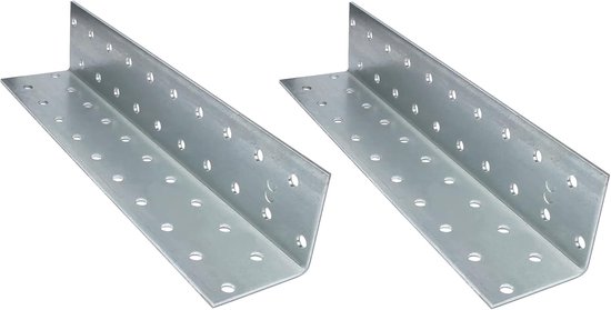 - C58986 - Set met 2 gaten hoeken, 40 x 40 x 200 x 2 mm - rechthoekige bevestigingspoten - met 40 ronde gaten - versterking meubelrekken hout - verzinkt staal Z275