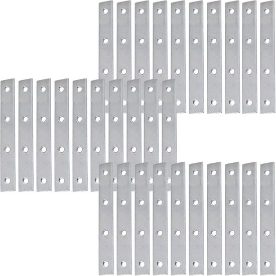 C65807 - set van 30 platte verbindingslussen 110 x 15 x 2 mm met 4 gaten - montageplaat - van staal - verbinding voor meubels verstelbare montage verstelbaar ijzerwaren
