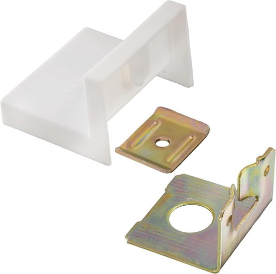 C74774 - Set van 10 houders voor bovenkastjes 46 x 43 x 32 mm met kunststof afdekking 50 x 45 x 35 mm - verbindingsstuk voor wandophanging - staal - kleur wit