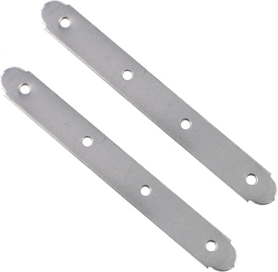 - C76194 - set met 2 platte montageplaten 200 х 25 х 2,5 mm met 4 gaten - reparatiehouder - verzinkt staal - meubelverbinders