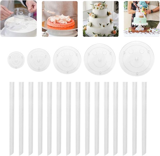 Cake Plates en Cake Layer Supports - Set van 5 Cake Bases in Diverse Maten (3.5/4.7/6.3/7.9/26cm) voor Perfecte Taarten en Gebak