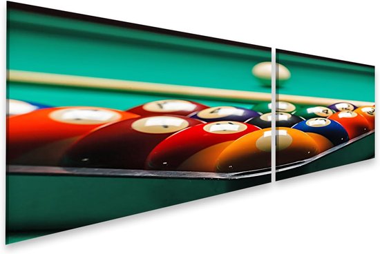 Canvas Afbeelding - Muurdecoratie - Biljartkamer Decoreren - Levendige kleuren - 160x40cm 2-delig - Multicolor