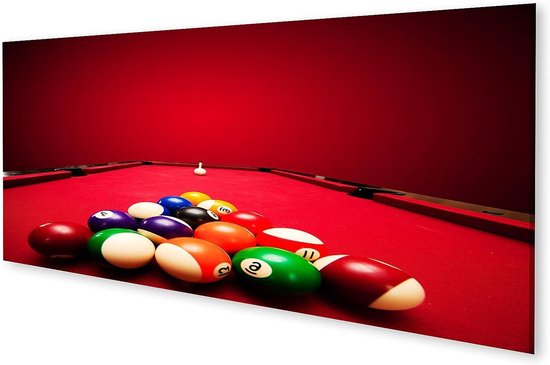 Canvas Schilderij Biljart - Wanddecoratie Biljartkamer - Spel Sfeer Creëren - Panorama Formaat - 120x40cm - Multicolor