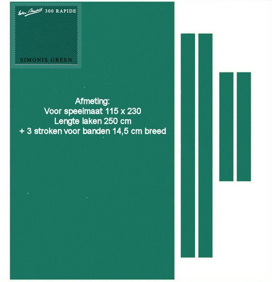 Carambole biljartlaken voor speelmaat 115 x 230 cm compleet met laken voor de banden. Kleur blauw groen van Buffalo