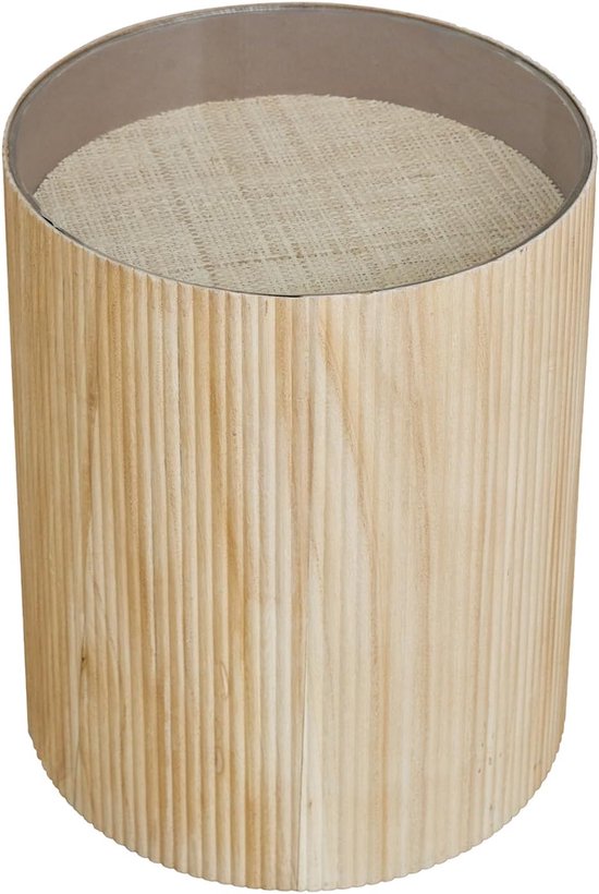 Carlo Paulownia Bijzettafel, rond, woonkamertafel, 39 x 48 cm (Ø x h), rotan-look, naturel