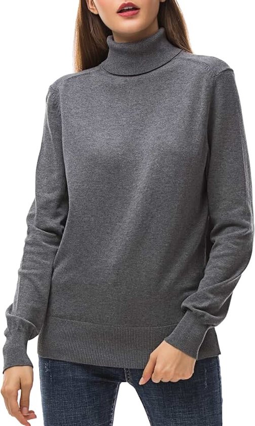 Coltrui voor dames, basic coltrui, lange mouwen, casual, gebreide kleding, Grijs, XXL