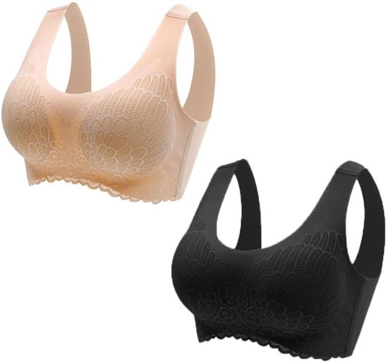 Comfortabele Dames BH zonder Beugels - 2 Stuks, Grote Maten, Naadloze Push-Up, Volledige Bedekking, Dagelijks Gebruik, Zachte Ondersteuning