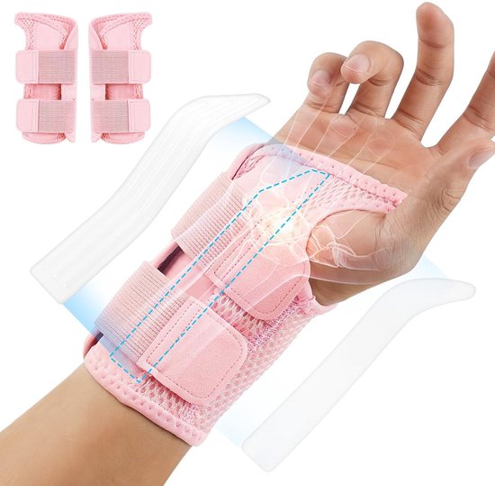 Comfortabele en Ademende Polsbandage met 2 Spalken, Verstelbaar voor Carpaal Tunnel Syndroom, Verstuikingen en Tendinitis, Unisex Polssteun