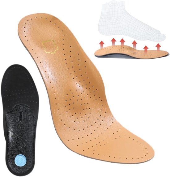 Comfortabele orthopedische inlegzolen van echt leer voor platvoeten en fasciitis plantaris, ademend en geschikt voor sport- en werkschoenen voor heren en dames