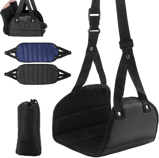 Comfortabele Voetsteun voor Reizen, 2 Stuks Hangende Voetsteunen, Ideaal voor Vliegtuig, Kantoor en Ontspanning, Blauw en Zwart