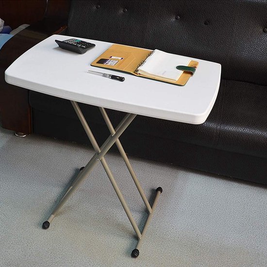 Compacte bijzettafel, in hoogte verstelbaar, 76 x 50 x 48/61/74 cm, kleine bijzettafel, wit, materiaal: HDPE, tuintafel voor binnen of buiten (wit, 76 x 50 x 74 cm)