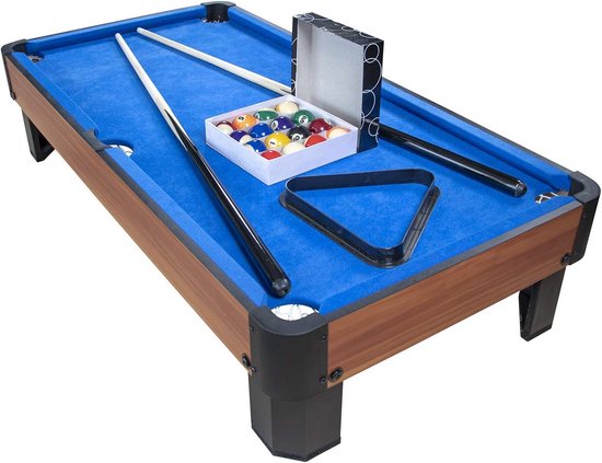 Compacte Leren Biljarttafel met Accessoires voor Thuis of Kantoor - Bruin/Blauw van Merkloos