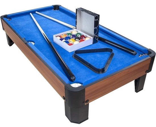 Compacte Leren Biljarttafel met Accessoires voor Thuis of Kantoor - Bruin/Blauw