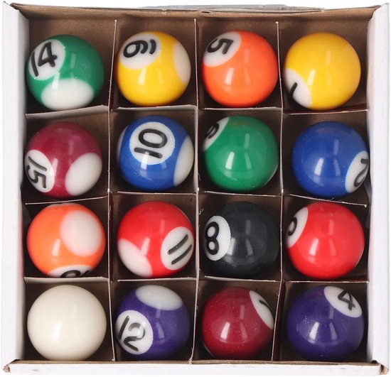 Complete Set van 16 Mini Billiard Balls van 25mm voor American Pool Tafel - Houten Accessoires en Speelplezier