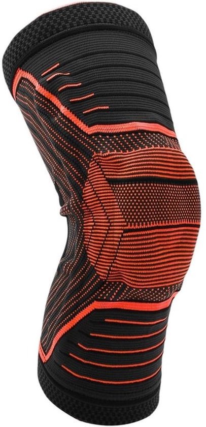 Compressie Knieband voor Unisex - Ademend Gebreide Kniebandage voor Sport, Hardlopen en Voetbal - XLarge Zwart Neon Oranje
