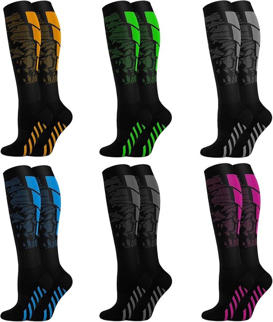 Compressiekousen voor Mannen en Vrouwen - 6 Paar Elastic Support Kousen voor Sport en Hardlopen, Verbeter Bloedcirculatie en Verminder Vermoeidheid