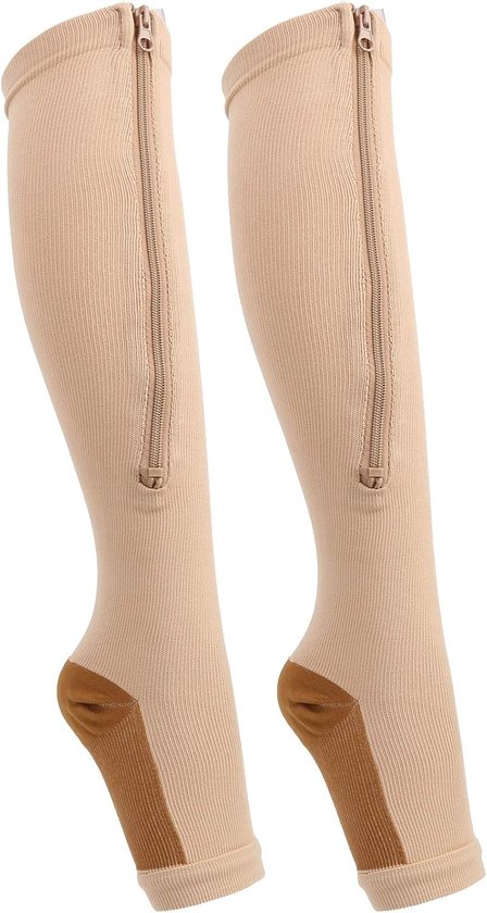 Compressiekousen voor Mannen en Vrouwen, Halflange Kousen met Rits, Steun voor Varicose Aders en Vermoeidheid, Open Teen Design