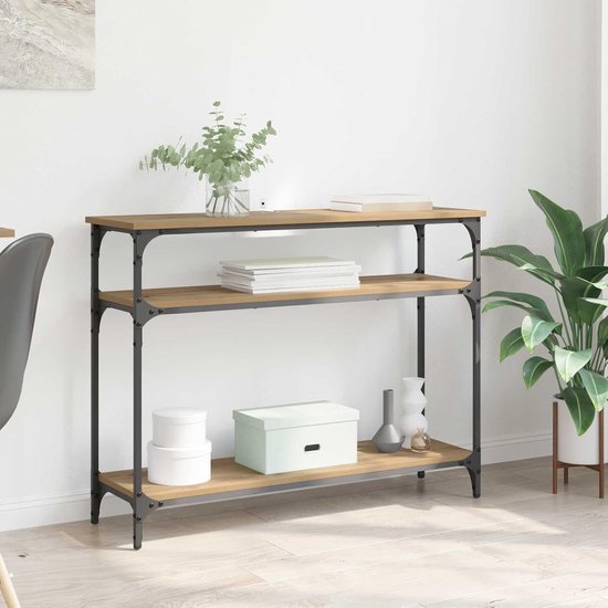 Consoletafel Artisan eiken 100 x 29 x 75 cm van hout met gepoedercoat metalen frame, slank design voor woonkamer, hal of entree