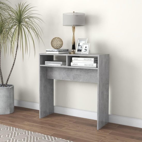 Consoletafel, betongrijs, 78 x 30 x 80 cm, van houtmateriaal, ideale gangtafel voor sleutels en decoratie, ruimtebesparend voor entree, hal, woonkamer en kantoor.