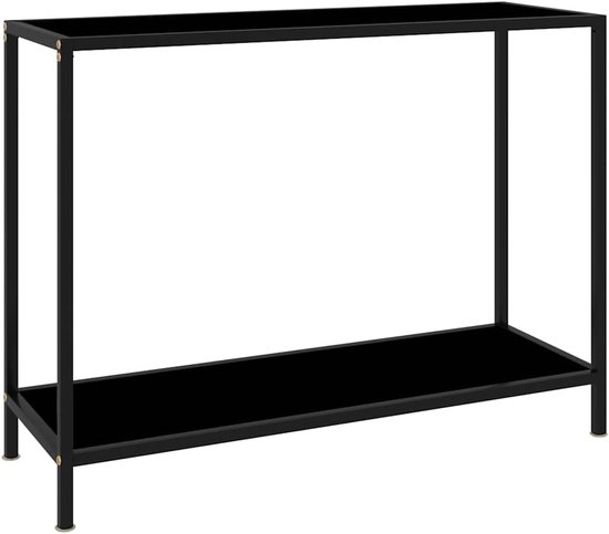 Consoletafel van gehard glas en gepoedercoat staal, zwart, met legplank voor extra opbergruimte, gemakkelijk te reinigen, stabiele bijzettafel
