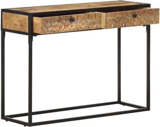 Consoletafel van massief mangohout, 100 x 35 x 75 cm, stalen frame