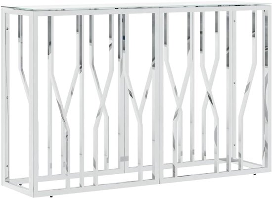 Consoletafel zilver 110x30x70 cm, roestvrij staal en glas, modern