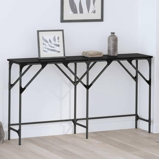 Consoletafel zwart eiken look 140 x 29 x 75 cm met loft design en verstelbare poten voor woonkamer hal