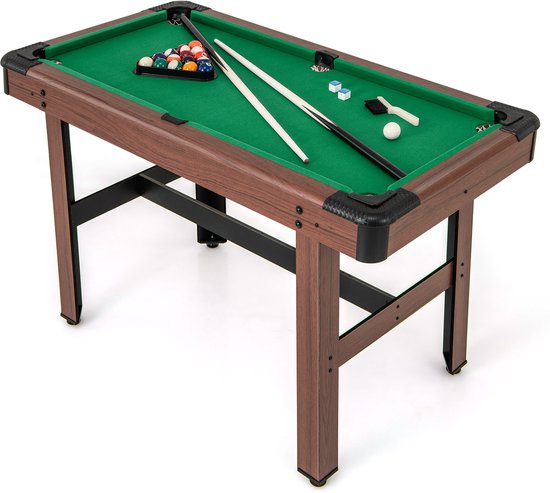 COSTWAY Biljarttafel, biljarttafel van hout met accessoires, zwembadtafel met 2 keus, 2 krijtjes en driehoek en borstel, tafelbiljartspel voor kinderen en volwassenen, 122 x 61 x 76 cm van Merkloos