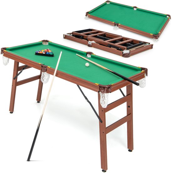 COSTWAY Biljarttafel inklapbaar, biljarttafel incl. 2 keus, 16 biljarts, 2 krijten, driehoek, borstel, poolbiljarttafels voor thuis, bar, 138 x 67 x 79,5 cm van Merkloos