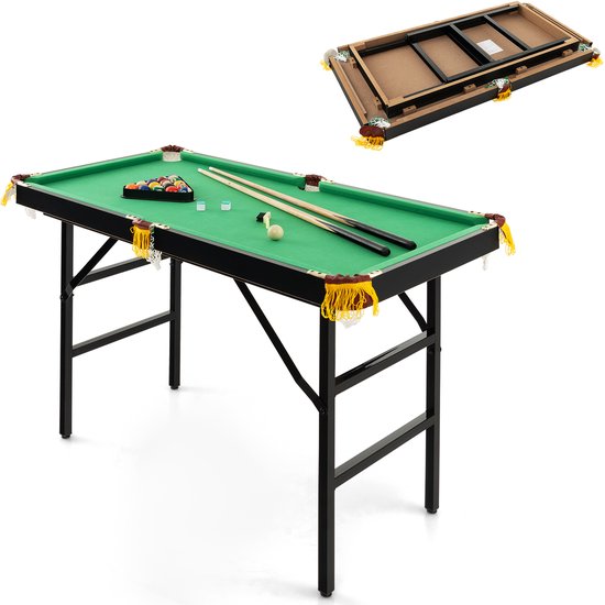 COSTWAY Biljarttafel inklapbaar, biljarttafel met accessoireset, zwembadtafel met 2 keus, 2 krijten, driehoek en borstel, houten tafelbiljart voor kinderen, volwassenen, 122 x 64 x 78 cm van Merkloos