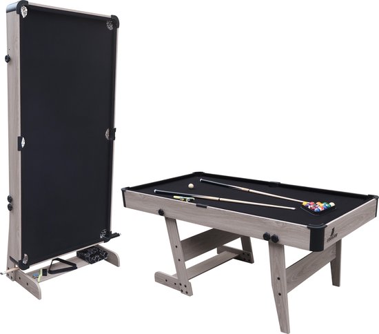 Cougar Hustle XL opklapbare Pooltafel Eiken/Zwart - 6ft. Pooltafel voor thuis - Poolbiljart tafel inclusief één set poolballen, triangel, 2 keuen, biljartkrijt en een borstel - 183x91x79cm van Cougar