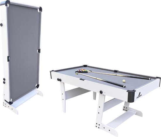 Cougar Hustle XL opklapbare Pooltafel Wit/Grijs - 6ft. Pooltafel voor thuis - Poolbiljart tafel inclusief één set poolballen, triangel, 2 keuen, biljartkrijt en een borstel - 183x91x79cm van Cougar