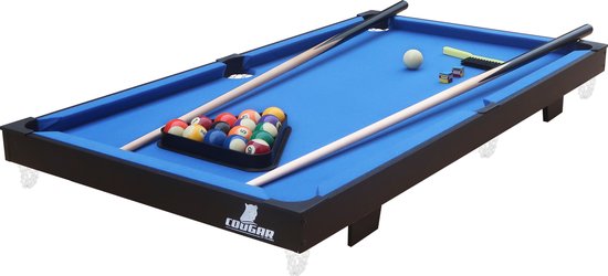 Cougar Pooltafel Mini Draagbaar Zwart/blauw - Handig handvat - Incl. ballen - 118x64x12cm van Cougar